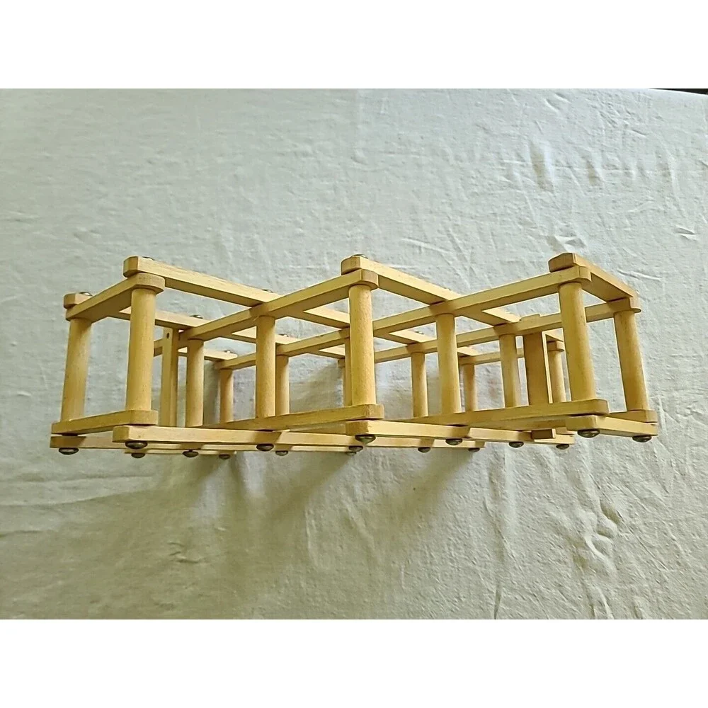 Vintage Blonde Wooden Folding Accordion Wine Rack